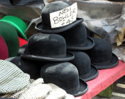 Bowler hats for sale on a market stall